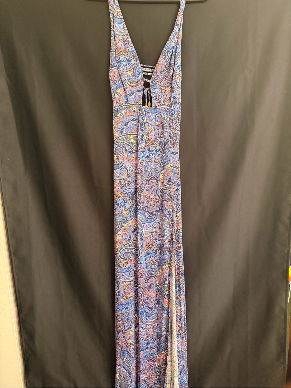 Maaji Blue Paisley Halter Maxi Dress with V-Detail Size M